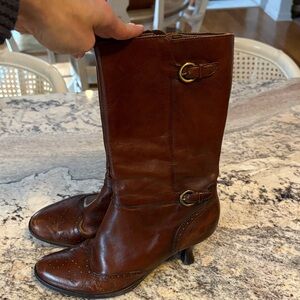 Nicole Brown Leather Heeled Boots